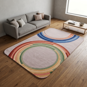 Hand Tufted Wool <b>Rug</b> Modern Geometric Abstract Arch Pattern Area <b>Rug</b> <b>Circular</b> Rings Designer Carpet Contemporary Handmade Decor - Product Image 1
