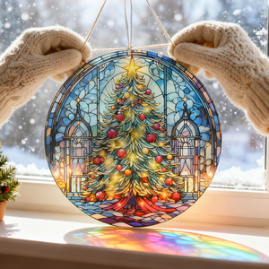 Christmas Ornaments 2026, Christmas <b>Tree</b> Stained Glass Suncatcher Round Fun Glass Decoration Gifts - Product Image 6