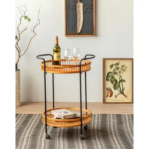 2-Tier Rattan Side Table Storage End Table Best for Any Room Side Tables With Wheel Living Room Bedroom Contemporary Accent Room