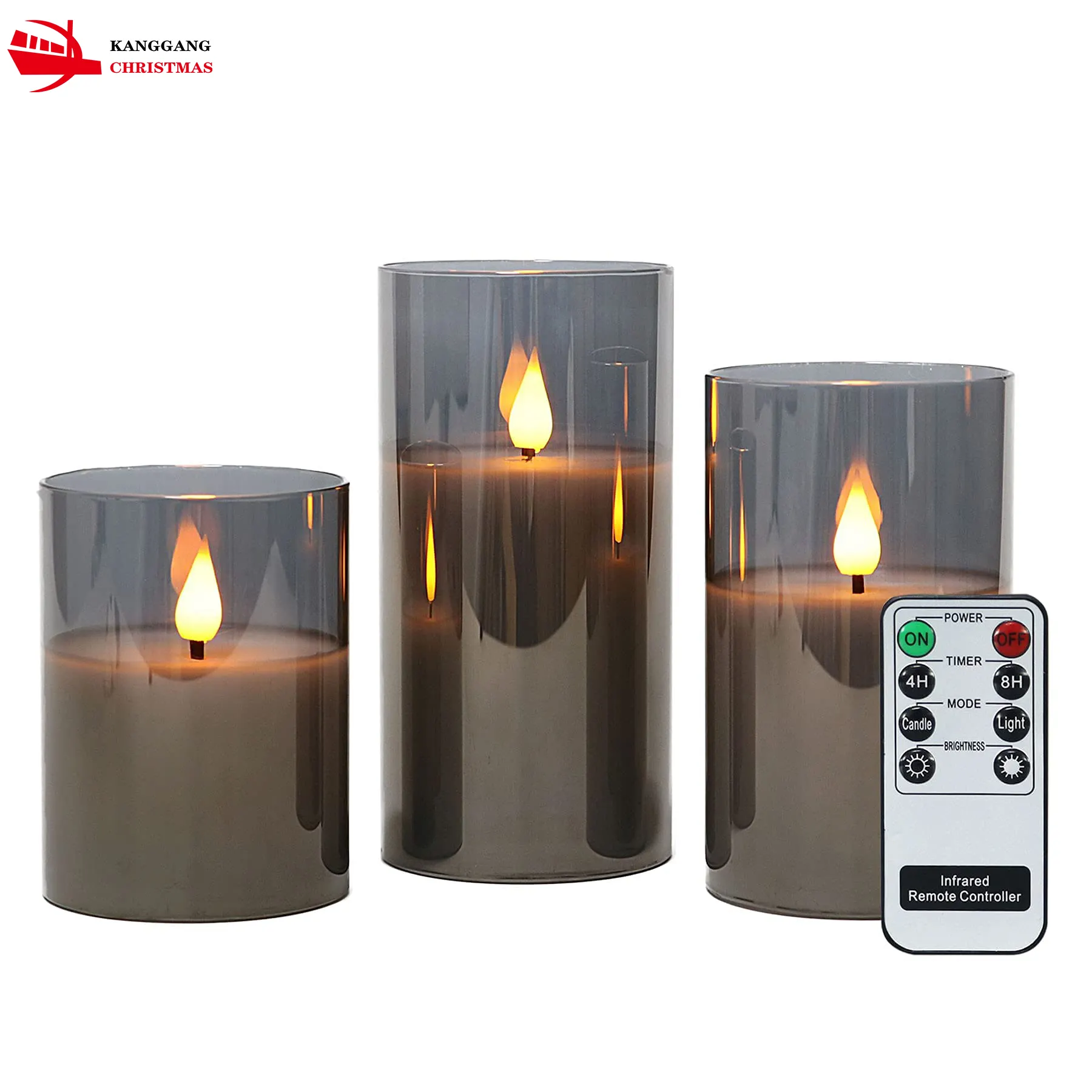 KangGang Christmas Decoration Amazon Hot Electronic Candle Simulation Flame Transparent Glass Led Candle With Remote Control