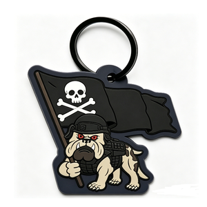 Cartoon Bulldog Pirate Flag <b>Keychain</b> Plastic Irregular Shape Digital Printing Art Collectible Hard Wearing - Product Image 1