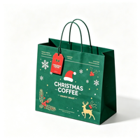 Sac en papier kraft avec poignée en corde torsadée, impression personnalisée pour café, restaurant, restauration rapide, emballage à emporter, vente en gros