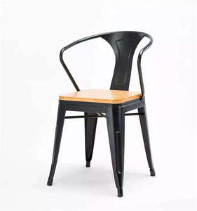 Restaurant Commercial Metal <b>Dining</b> Chairs Antique Industrial Rectangular <b>Tables</b> Stackable Durable Light Weight WOOD SEAT - Product Image 1