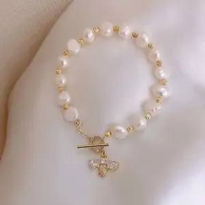 Mode Ronde Perle Pendentif abeille Bracelets pour Femmes Strass Perle Bracelet Anniversaire Amitié Festive Bijoux Amis Bracelet