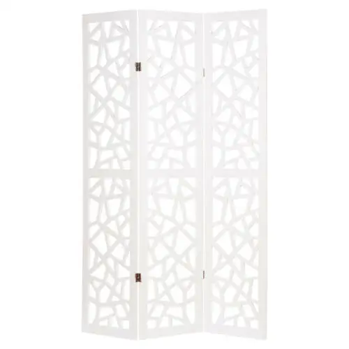 ALE WHITE 3 PANEL CUT OUT PATTERN ROOM DIVIDER/SEPARATOR SCREEN WOODEN