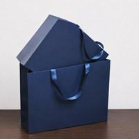 Sacs shopping en papier bleu marine de luxe personnalisés avec logo, poignées en ruban, emballage cadeau recyclable pour vêtements, vente en gros