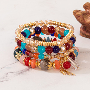 Hot Sale Bohemian Pagoda Chain Pendant Crystal Bracelet 4 Pcs/<b>set</b> Multi-layer Elastic Rope Beaded Bracelet for Women - Product Image 5