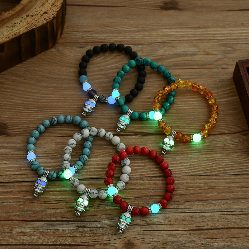 Beaded Bracelets Halloween Luminous Skull Charm Bracelet