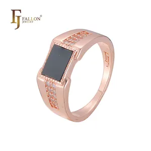 F83210177 FJ Fallon Fashion Jewelry Men's square black oil rings Plated in Rose Gold brass based