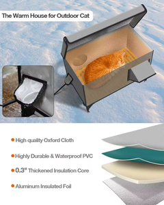 Grande maison pour chat moderne multifonctionnelle pliable, chauffée, imperméable, en PVC 900D, motif uni, abri pour chat sauvage, <span class=keywords><strong>nid</strong></span> - Product Image 2