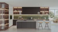 Meubles de cuisine modulaires en bois massif de haute qualité Lesso Home, design moderne et luxueux, avec marbre/feuille de placage, charnières, robinet, évier, blanc brique