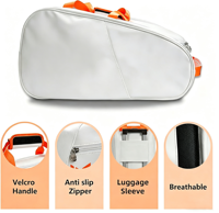 Sac de tennis et de pickleball personnalisé en PU pour hommes et femmes, grande capacité pour 6 raquettes, avec compartiment pour chaussures, poche isolée, usage quotidien