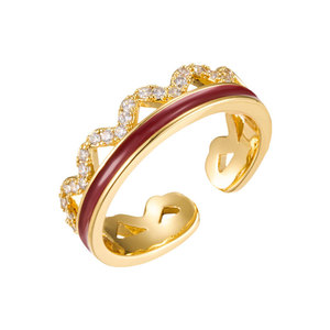 Luxury Enamel Crown Open Ring Gold Plated Zircon Inlay Adjustable Fashion Jewelry - Product Image 5