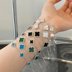 Vòng tay/lắc tay bạc <span class=keywords><strong>925</strong></span> charm hình cỏ bốn lá may mắn, trang sức bạc <span class=keywords><strong>925</strong></span>, bộ trang sức cỏ bốn lá S925 - Product Image 3