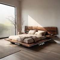 Cadres de lit King Size rustiques de style Japandi, lit plateforme en bois massif japonais, lit double, couleur bois naturel, moderne, personnalisable, hôtel