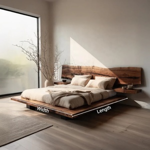 King <strong>Bed</strong> <strong>Frames</strong> <strong>Rustic</strong> Japandi-Style Solid <strong>Wood</strong> <strong>Bed</strong> Double <strong>Bed</strong> in Natural <strong>Wood</strong> Color Modern Customizable Hotel Apartment - Product Image 4