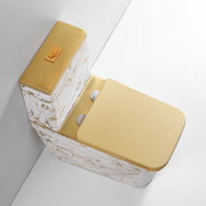 Thiết kế hiện đại vuông gốm một mảnh nhà vệ sinh bát commode thiết bị vệ sinh màu trắng và vàng phòng tắm tầng gắn vàng Nhà vệ sinh - Product Image 5