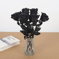 Zwarte Magische Zijden Roos Bloem Gotische Stijl Halfhandgemaakt Modieus voor Halloween Decoratie Spookfestival Kunstbloem