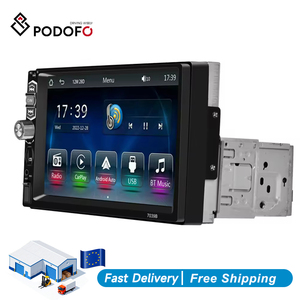 เครื่องเล่น MP5 ในรถยนต์ Podofo แบบ Single Din ขนาด 7 นิ้ว รองรับ Wireless Carplay และ Android Auto หน้าจอสัมผัส อุปกรณ์อิเล็กทรอนิกส์ในรถยนต์ รุ่น 7039B พร้อมช่อง USB, Bluetooth, FM และไมโครโฟน - Product Image 1