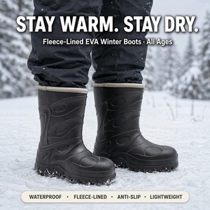 OEM Thick Plush Lined EVA Winter Boots Warm Mid Calf Waterproof Snow <strong>Wellies</strong> Anti Slip Sole Kids Adults Cold Weather Rain Boots - Product Image 5