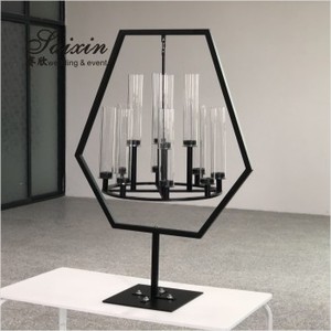 Geometric Hexagon Black Metal Hanging <strong>Candle</strong> <strong>Holder</strong> With 10 Glass Tubes For Wedding Decor - Product Image 5