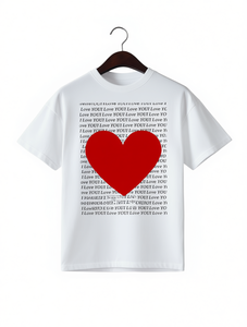 T-shirt Casual da Donna con Stampa Cuore di San Valentino, Manica Corta, Girocollo, 100% Cotone, Regalo per la Persona Amata, Primavera Estate - Product Image 1