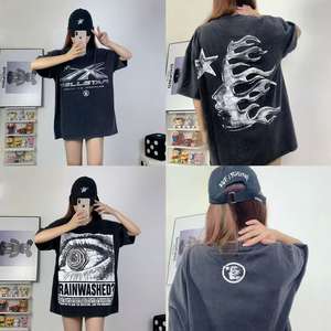 25ss Trade Hell Fashion Hell Star High Street Washed Retro Pure Cotton Loose Printed Letter Breathable Men's Women's - Product Image 2