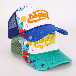 Gorra de Malla de Espuma de 5 Paneles con Logotipo Bordado en 3D de Alta Calidad, Diseño de Salpicaduras de Pintura, Estilo Y2K, Gorra Trucker Hip Hop para Exteriores - Product Image 1