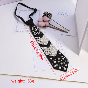 Accessoire de chemise pour femme, cravate en perles et strass, style japonais, sans nœud, mode scolaire décontractée, corsage en polyester monochrome - Product Image 3