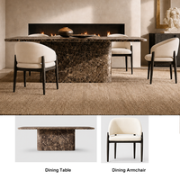 Table à manger rectangulaire sculptée de luxe léger avec ensemble de fauteuils de salle à manger en tissu pour salle à manger de villa