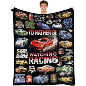 <b>Blue</b> Red Racing Cars Flannel <b>Blanket</b> <b>Throw</b> <b>Blanket</b> Nap <b>Blanket</b> Super Soft Machine Washable for Bed Sofa Couch Custom Print - Product Image 3