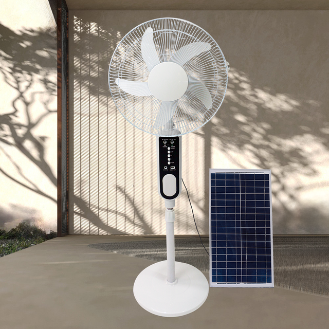 High Quality DC Rechargeable Battery Operated 16-Inch Floor Standing Solar Electric Fan LED Light Remote Outdoor Household