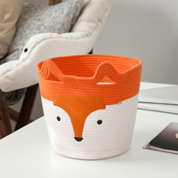 Panier de rangement domestique moderne, écologique et durable, en corde de coton tressée, forme cylindrique, motif renard, multifonctionnel, gain de place, pour articles divers