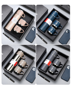 Termo de acero inoxidable con logotipo personalizado, botella de agua de lujo con 2 tazas de agua fría y caliente, juego de regalo - Product Image 4