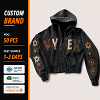 Sweatshirt Custom Berkualitas Tinggi Grosir Partai Besar Distressed Bordir Aplikasi Reflektif Dengan Logo Sunset MOQ Rendah Sweatshirts