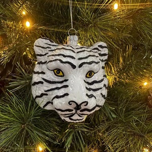 BSCI usine personnalisé ornements en verre de Noël maison verre artisanat série animale tigre blanc ornements en verre de Noël - Product Image 5