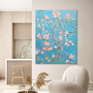 Peinture à l'huile sur toile inspirée de Van Gogh, texture épaisse, fleur d'abricot, décoration florale moderne, suspendue au salon, au couloir - Product Image 3