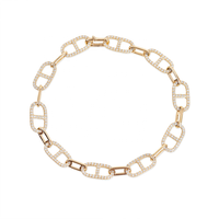 Design classique laiton délicat 14K or blanc CZ forme ovale trombone lien Cube Bracelets plaqué or et rhodium pour cadeau ou fête