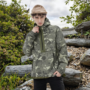 Men's Camouflage Hooded Puffer <b>Jacket</b> Windproof Half Zip Casual Outdoor Autumn Wear Regular Fit 100% Polyester - Product Image 2
