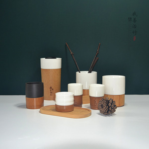 Bamboo And White Porcelain Tea Set Mugs With Lid For Tea Coffee Gift Use 0.25L Chongqing Origin Solid Pattern Open Design - Product Image 1