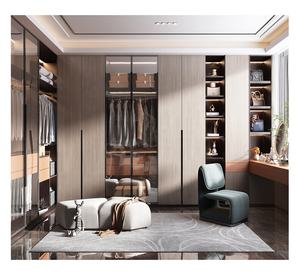 خزانة خشبية بسيطة باب انزلاقي مبني في خزانة ملابس تصميم مع مصباح مرآة - Product Image 3