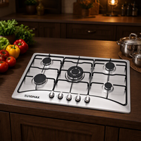 Cuisinière à gaz 5 brûleurs en acier inoxydable pour cuisine d'hôtel, plaque de cuisson robuste, vente directe usine