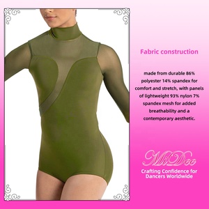 Justaucorps de danse MiDee pour adultes, pour compétitions de ballet, avec col montant, manches longues, dos évidé et empiècements asymétriques - Product Image 5