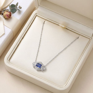 Hong Kong Supplier Wholesale Export Natural Diamonds & Sapphire <b>Necklace</b> Jewelry Handmade 18K Solid White Gold Pendant <b>Necklace</b> - Product Image 5