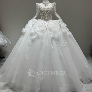 Lscm88 Elegant 3D Flower <b>Wedding</b> Dress Crystal Beaded Puff Shoulder Sparkly Tulle Princess Ball Gown Bridal Dress Jancember - Product Image 1
