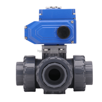 Vanne à bille motorisée en plastique DN 80 PVC 3 voies double union Douille de solvant Vannes à boisseau sphérique d'arrêt UPVC Port L/T avec affichage LED