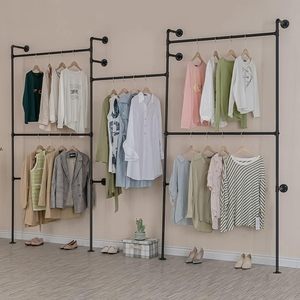 Porte-vêtements industriel en tuyau Porte-vêtements mural détachable en fer noir robuste Bar à vêtements Présentoir pour magasin de vêtements - Product Image 5