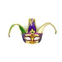 Masque en tissu de Clown Joker, pièces, or vert violet, avec petites cloches, pour fête, bal de carnaval, mascarade, cloches de Clown