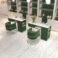 Yoocell Nouveau Design Table de Manucure Portable Couleur Verte, Bureau de Manucure Roulant, Chaise Tabouret de Bureau, Tables à Ongles pour Salon
