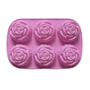 6 cavidades multiusos forma de rosa jabón galleta Chocolate pastel decoración silicona pastel hornear molde